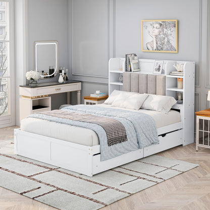 Multi-Functional Full Platform Bed with Drawers White