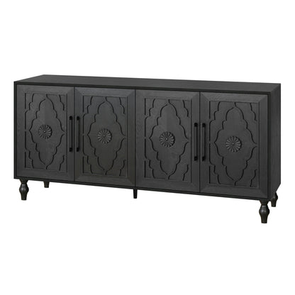Carved Black Flower Door Storage Cabinet