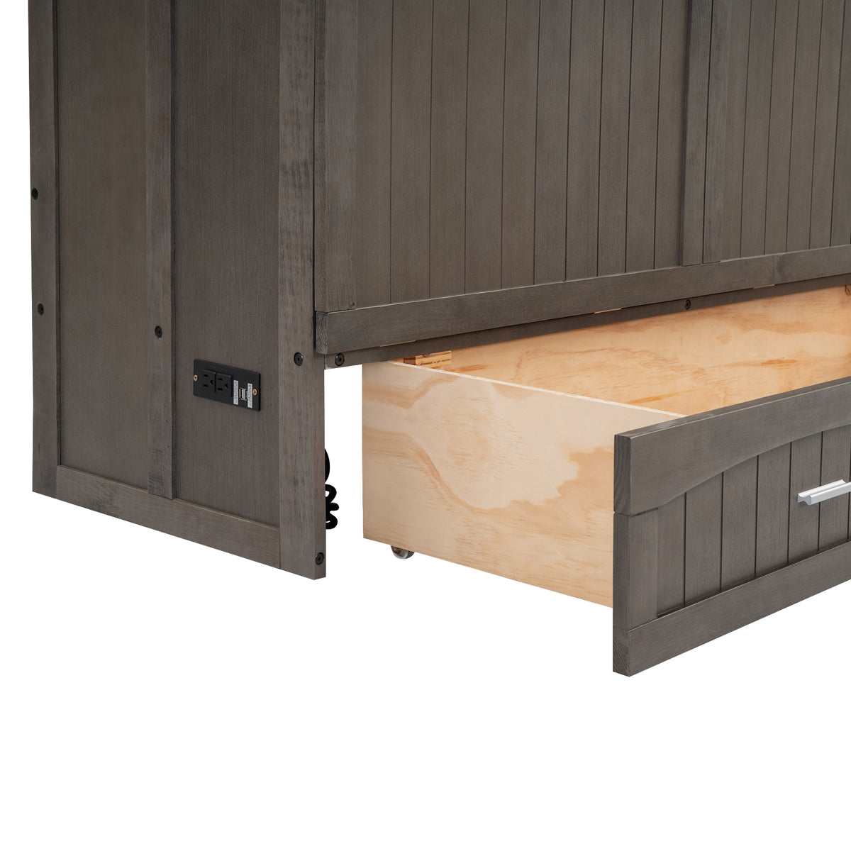 Queen Murphy Bed with Built-In Charging Station – Beige