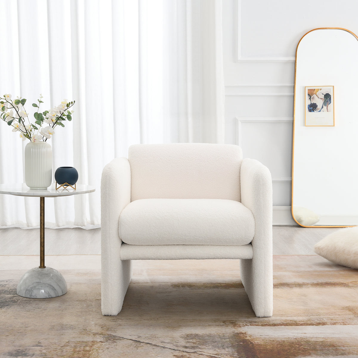 Wavy Armrest Accent Chair Teddy Cloth