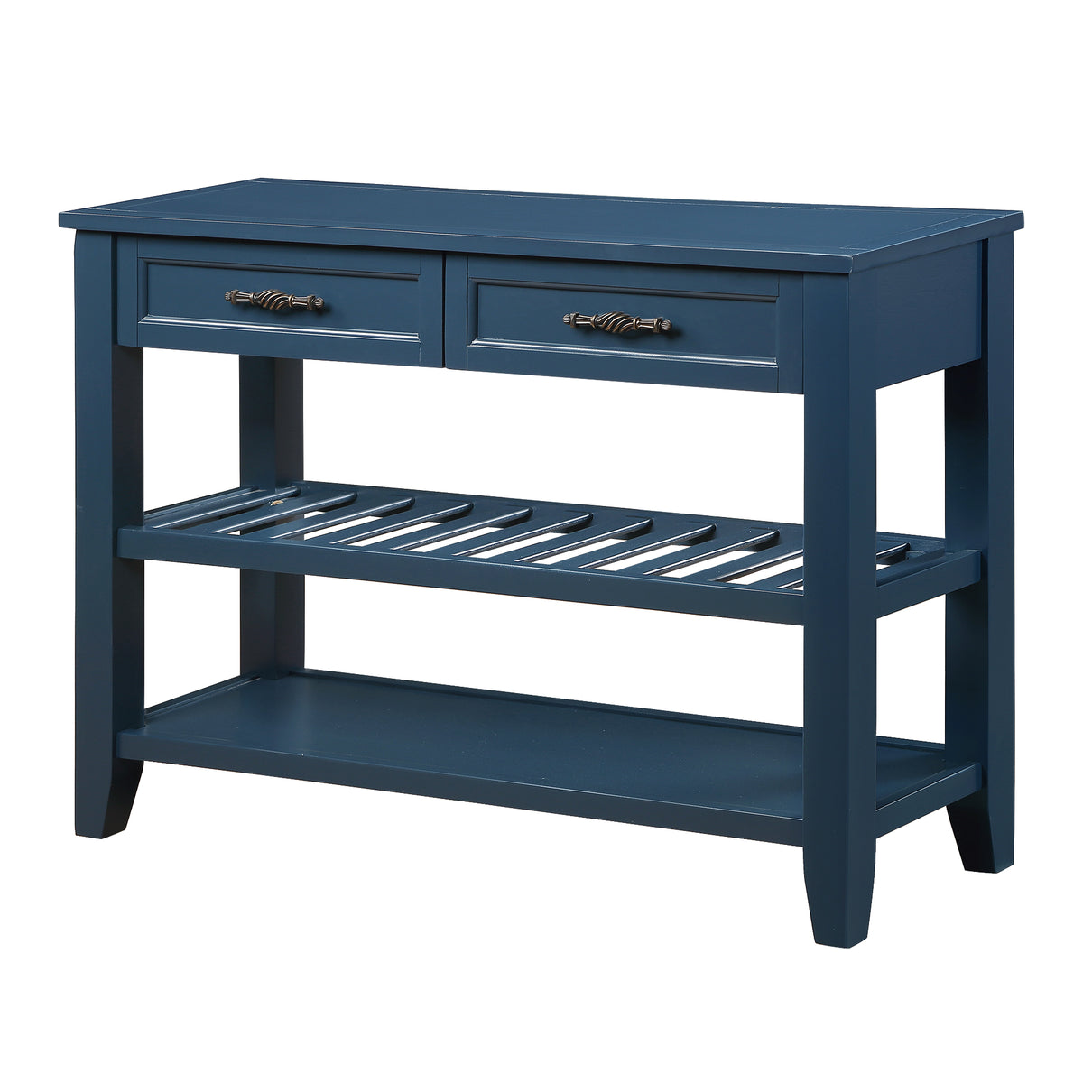 Mid-Century Console Table with Storage Drawers – Navy Blue