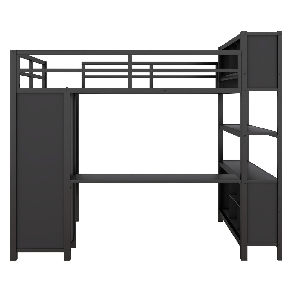 Metal L-Shaped Loft Bed – Black