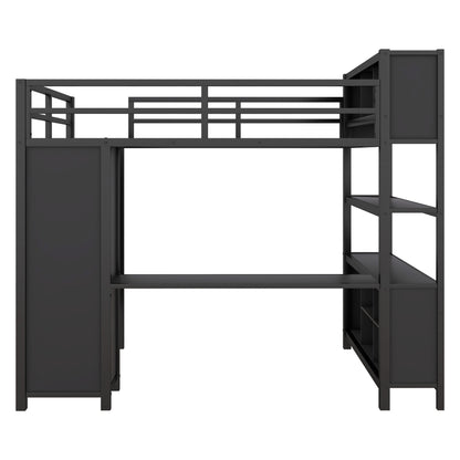Metal L-Shaped Loft Bed – Black