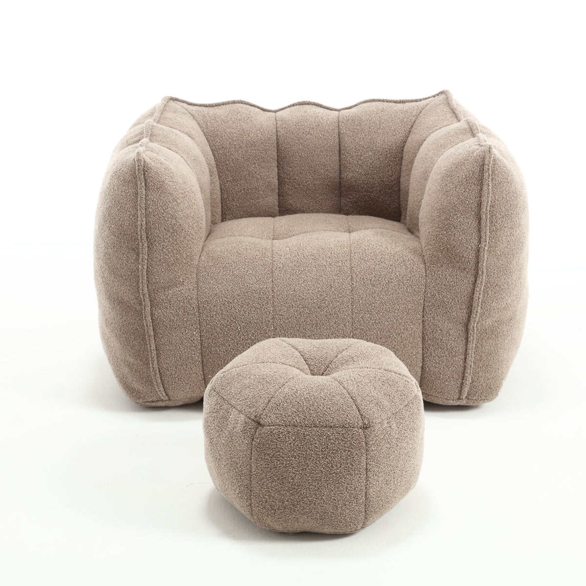 Soft Bean Bag Chair with Footstool Beige