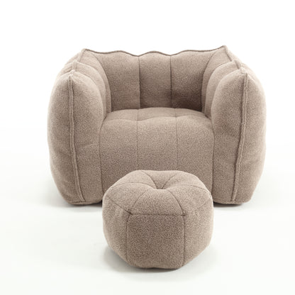 Soft Bean Bag Chair with Footstool Beige
