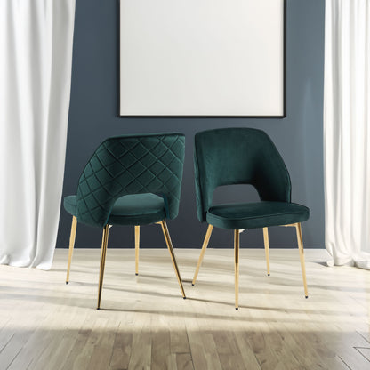 Emerald Velvet Dining Chair Set (4 pcs) – Gold Legs