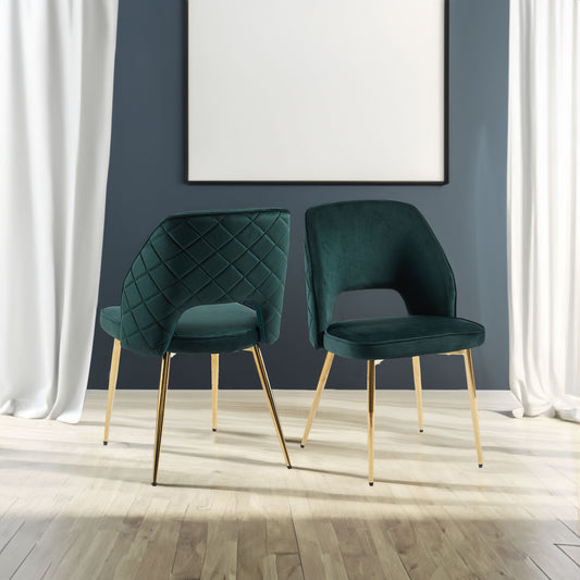 Emerald Velvet Dining Chair Set (4 pcs) – Gold Legs