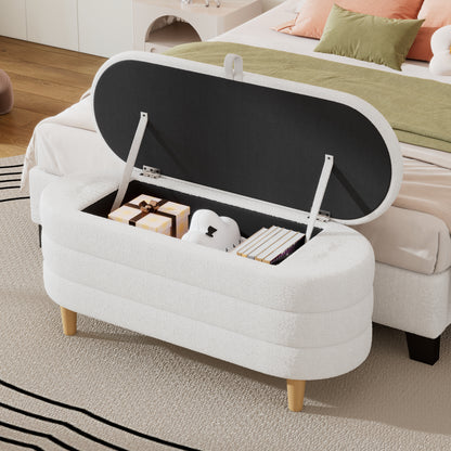 Sherpa Fabric Storage Ottoman Bench – White