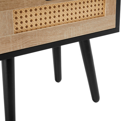 Rattan End Table with Drawer Black
