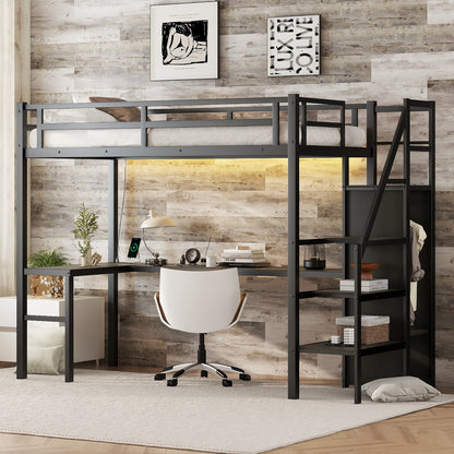 Loft Bed with USB and Adjustable Shelf Black