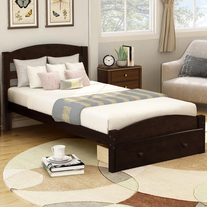 Espresso Twin Platform Bed with Storage Drawer