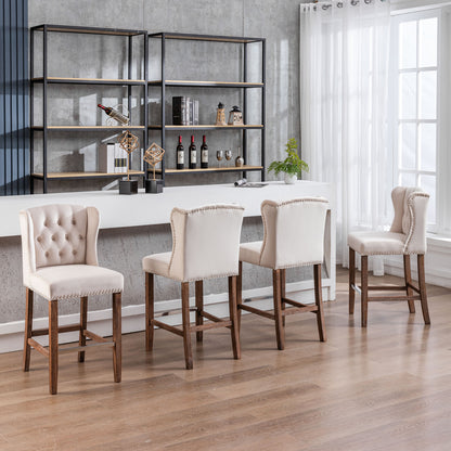 Upholstered Counter Bar Stools Set of 2 Beige