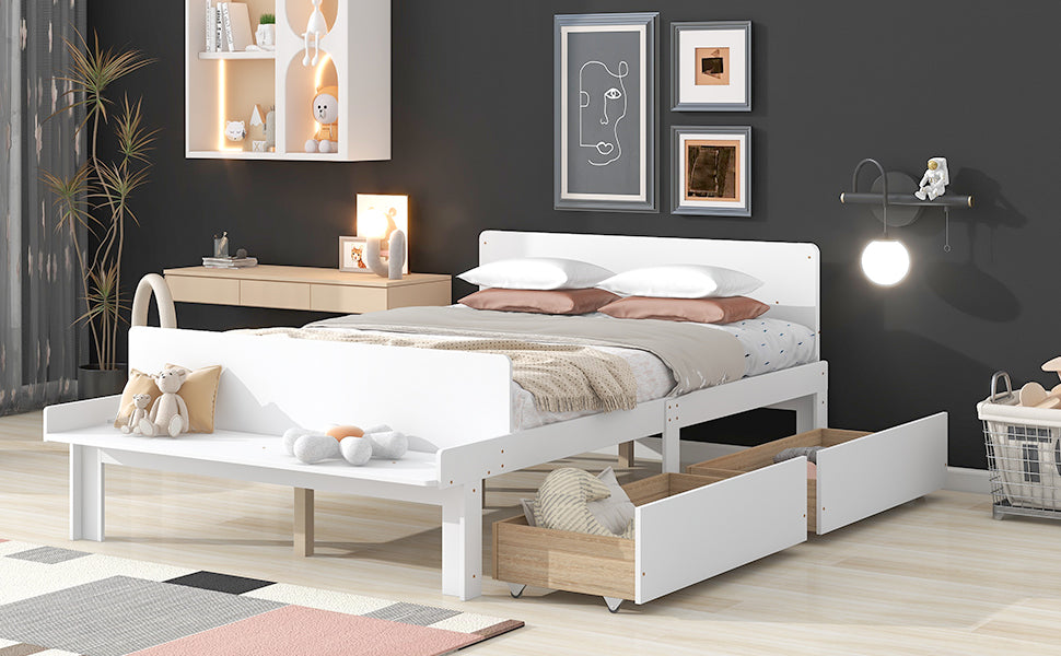 Full Bed with Bench White