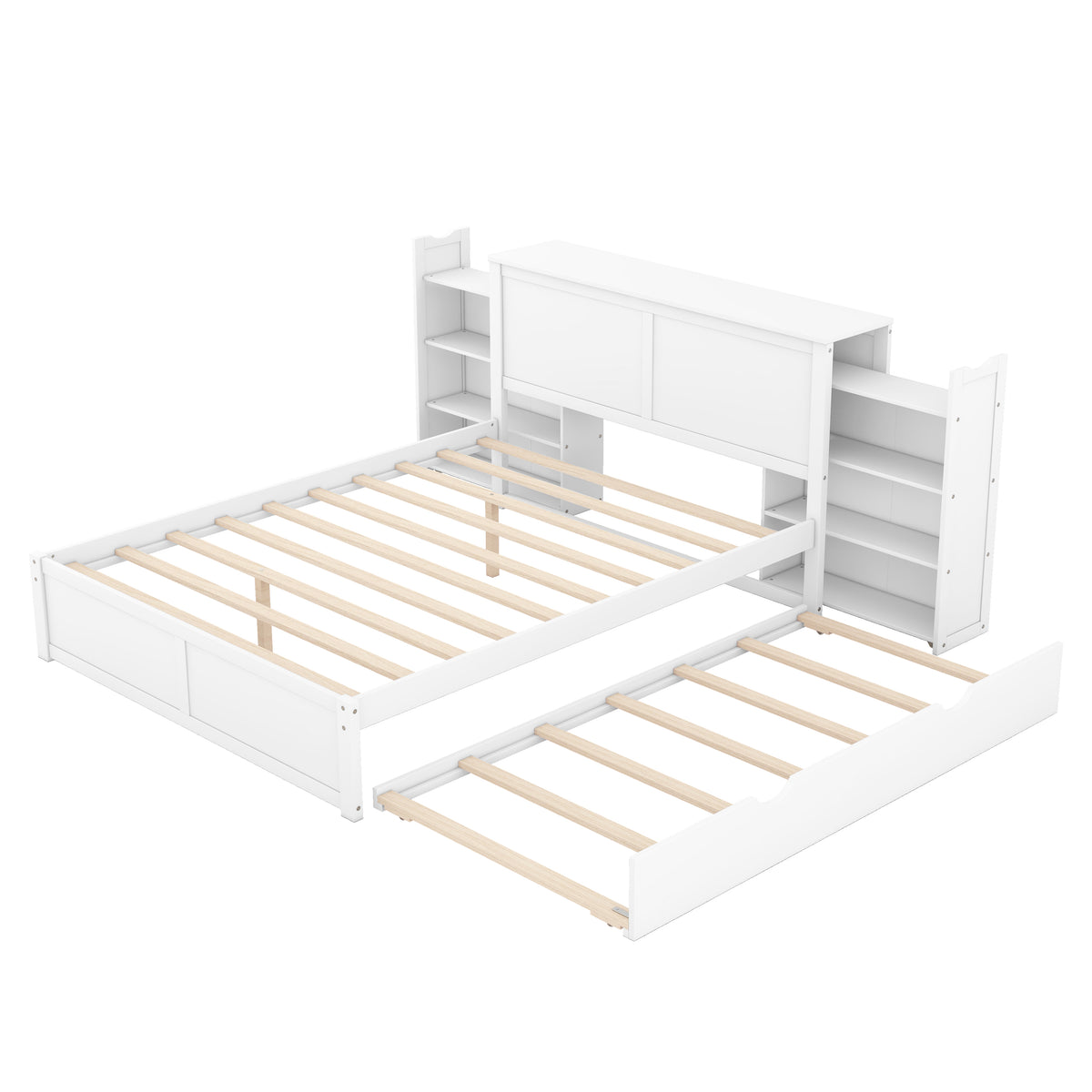 Queen Storage Platform Bed with Trundle White