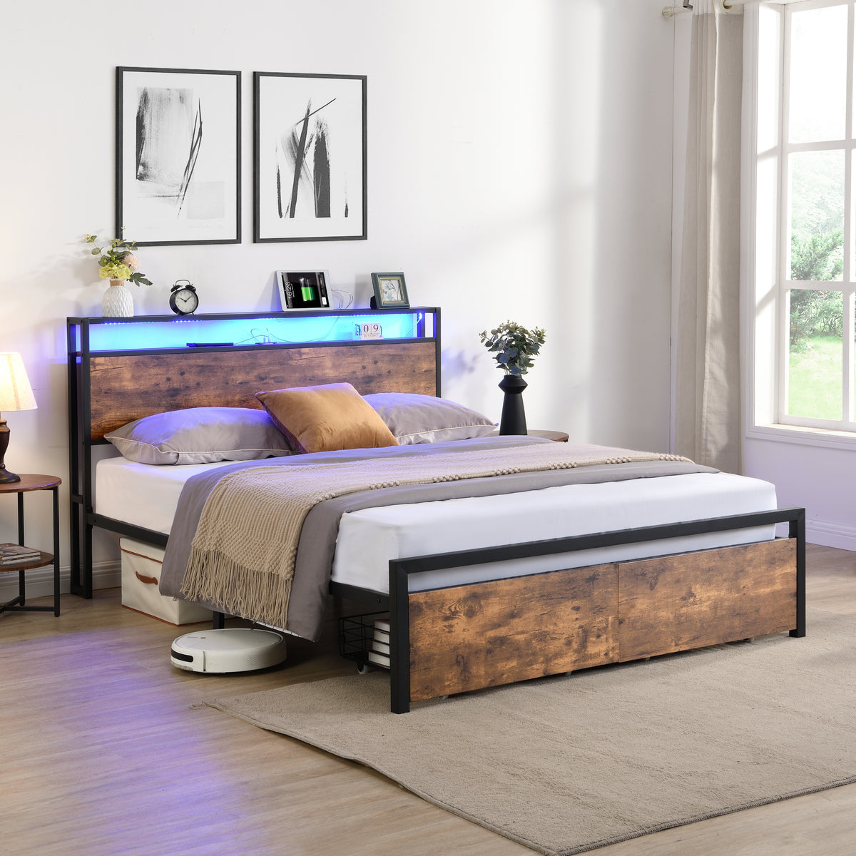 LED Storage Bed Grey