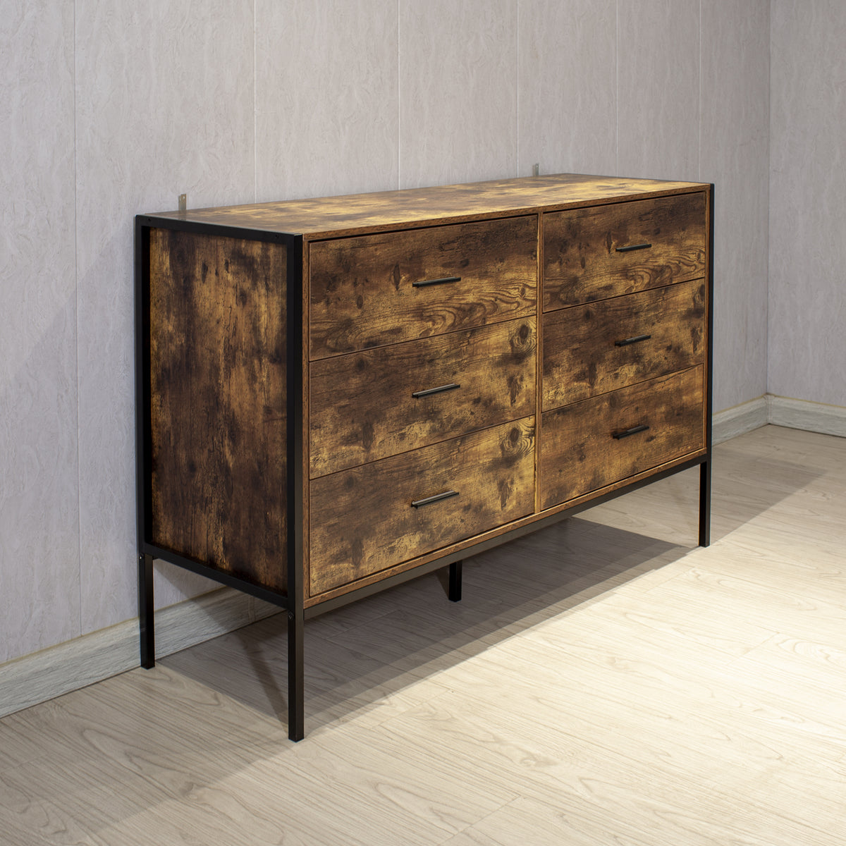 Industrial 6-Drawer Dresser with Steel Frame