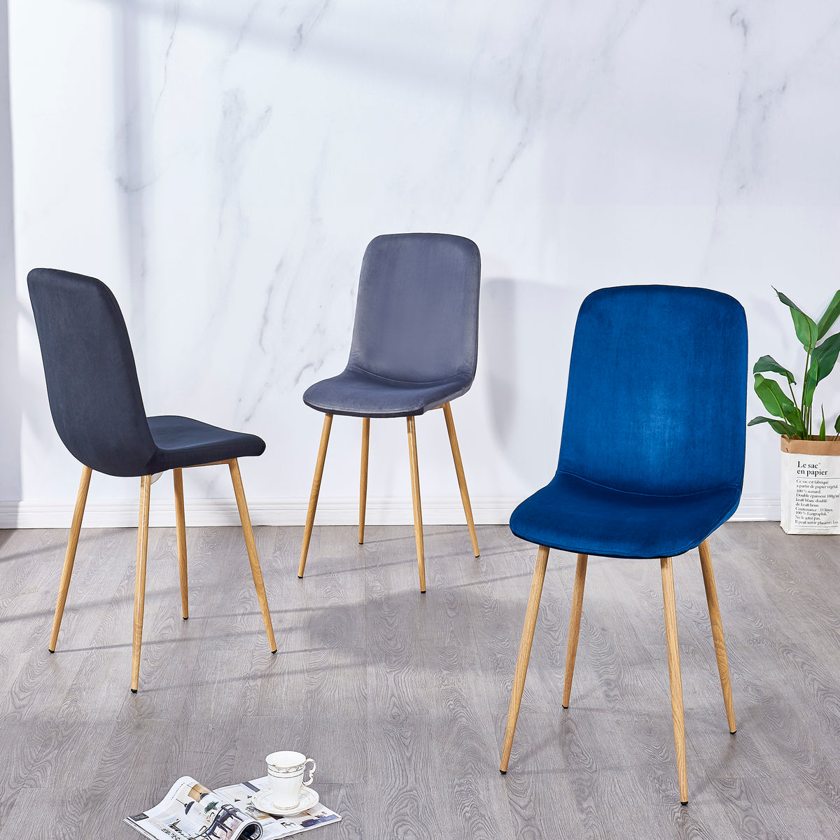 Set of 4 Blue Dining Chairs Modern Design