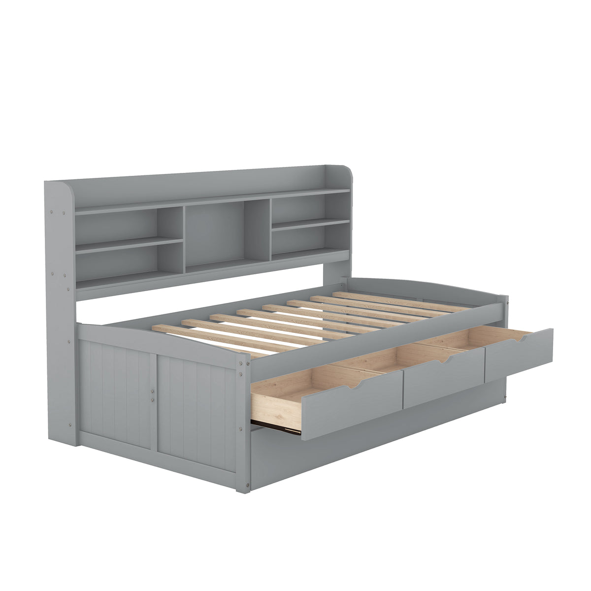 Twin Captain Bed with Storage Drawers Gray
