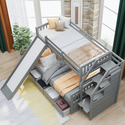 Full Bunk Bed with Drawers Gray