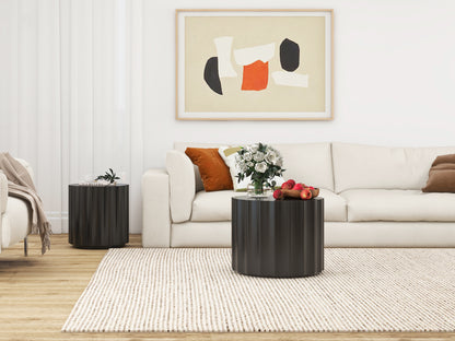 Black 2-Piece Round Nesting Coffee Table Set – Modern MDF with Lacquered Finish