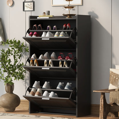 U-Can Black Shoe Storage Cabinet with 3 Flip Drawers