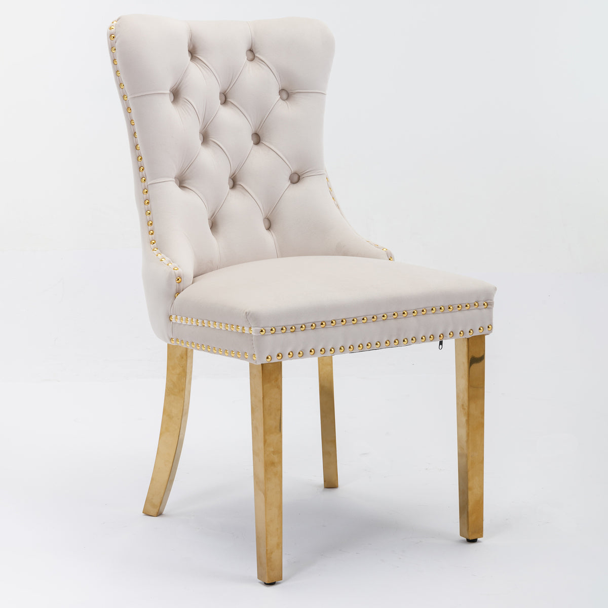 Tufted Dining Chairs Set of 2 Beige & Gold
