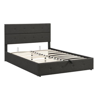 Upholstered Platform Bed with Storage Gray