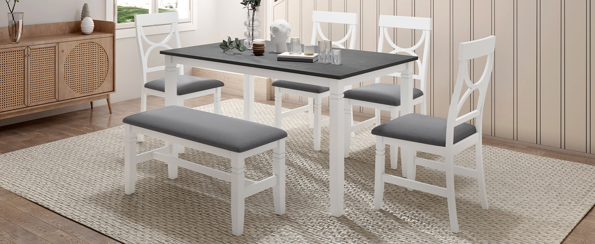 6-Piece Farmhouse Dining Set – Gray & White