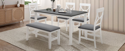 6-Piece Farmhouse Dining Set – Gray & White