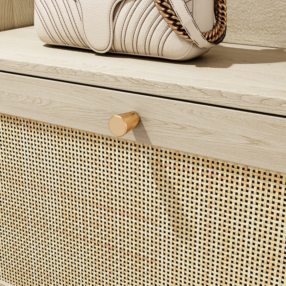 Bohemian Shoe Cabinet with Rattan Flip Drawers Natural