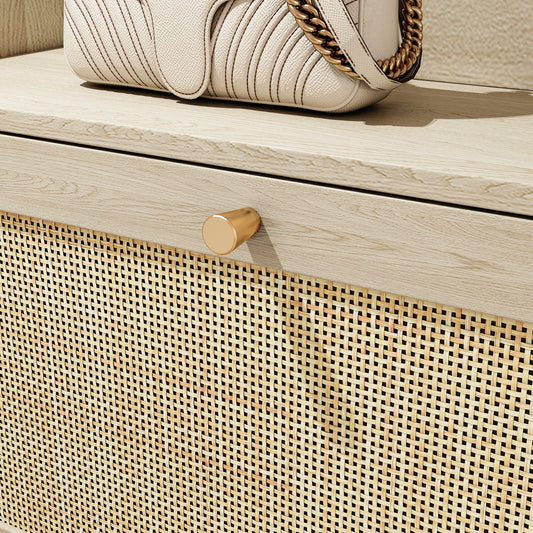 Bohemian Shoe Cabinet with Rattan Flip Drawers Natural