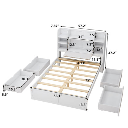 Multi-Functional Full Platform Bed with Drawers White