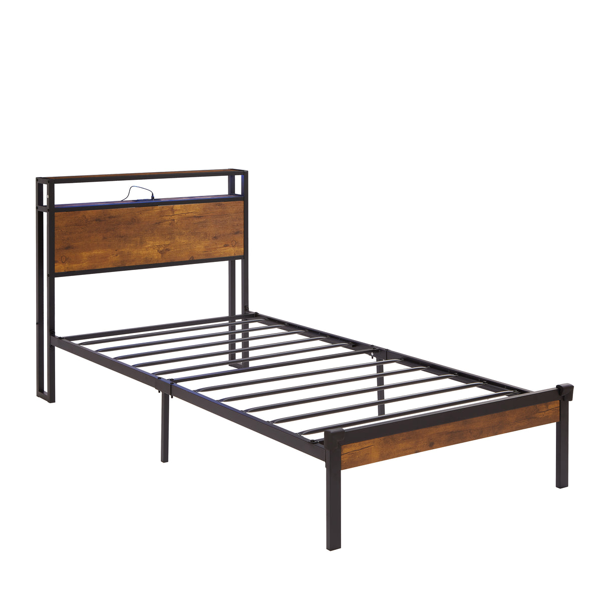 Dual Metal Platform Bed with LED Lights