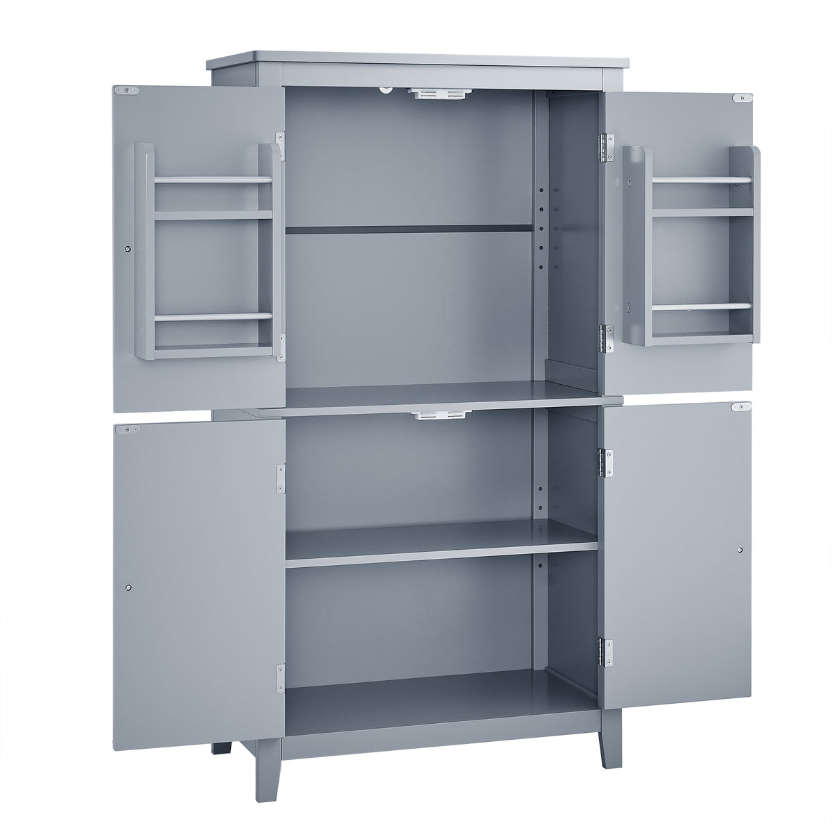 Gray Bathroom Floor Cabinet with Adjustable Shelves