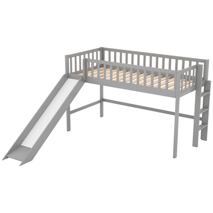 Twin Loft Bed with Ladder and Slide Gray