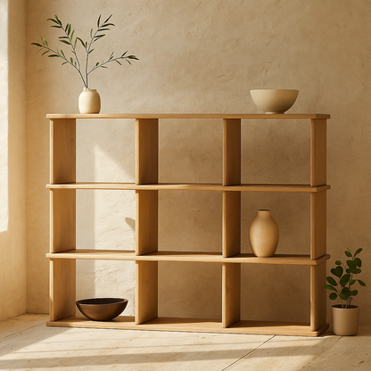 Nine cube bookshelf in white oak