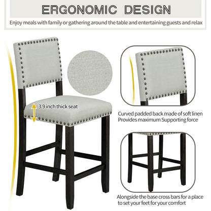 Espresso 5-Piece Counter Height Dining Set – Solid Wood Table with Upholstered Chairs