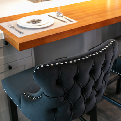 Velvet Bar Stools Set of 2 Black