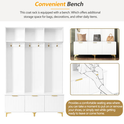 Luxury Storage Hall Bench with Gold Hooks Gray