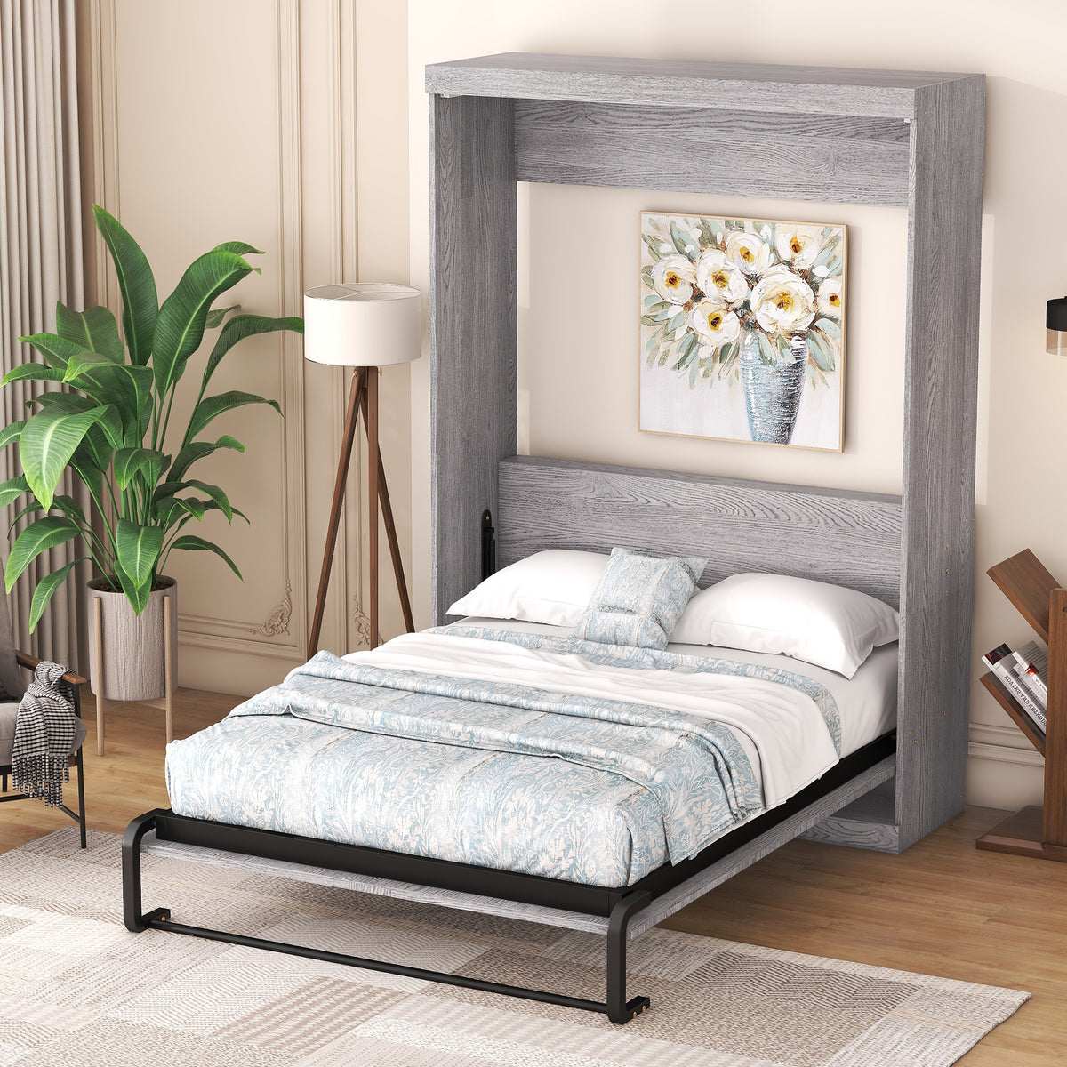 Full Murphy Bed Foldable Design Gray Finish
