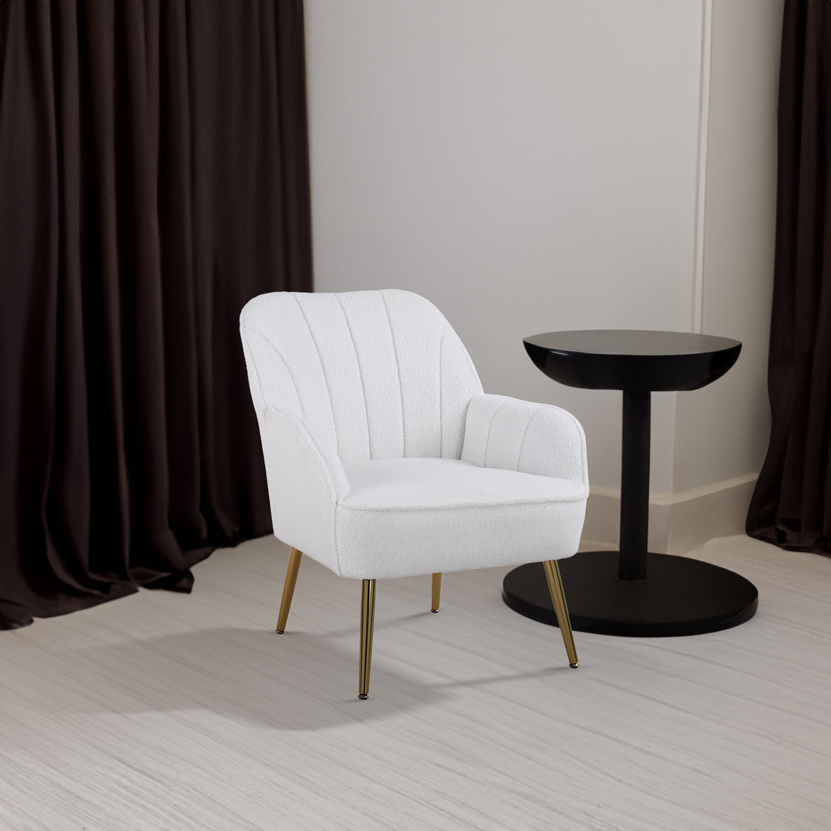 Modern Teddy Accent Chair Ivory with Gold Legs
