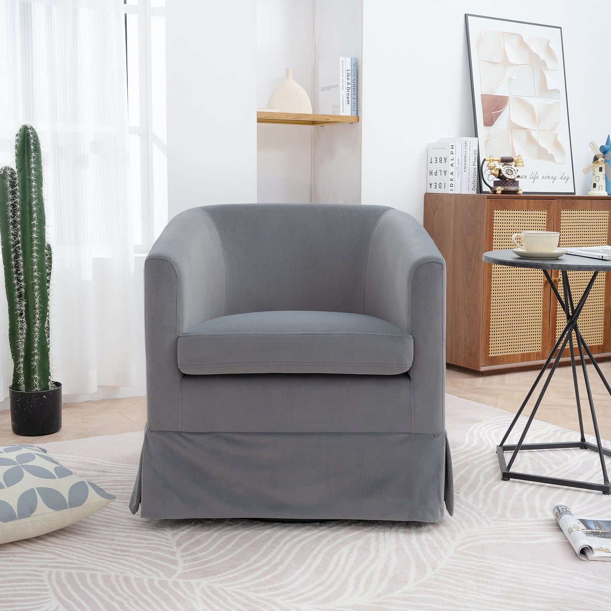 Wide Swivel Lounge Chair – Gray