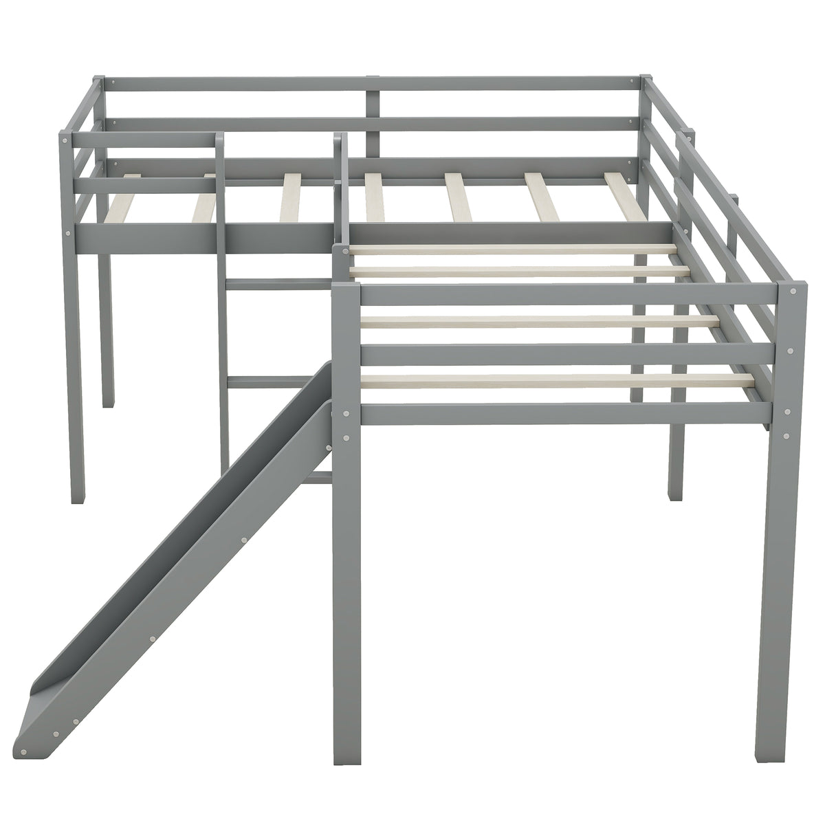 L-Shaped Twin Loft Bed with Slide Gray