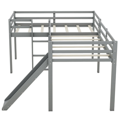 L-Shaped Twin Loft Bed with Slide Gray