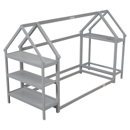 House Frame Platform Bed with Storage Gray