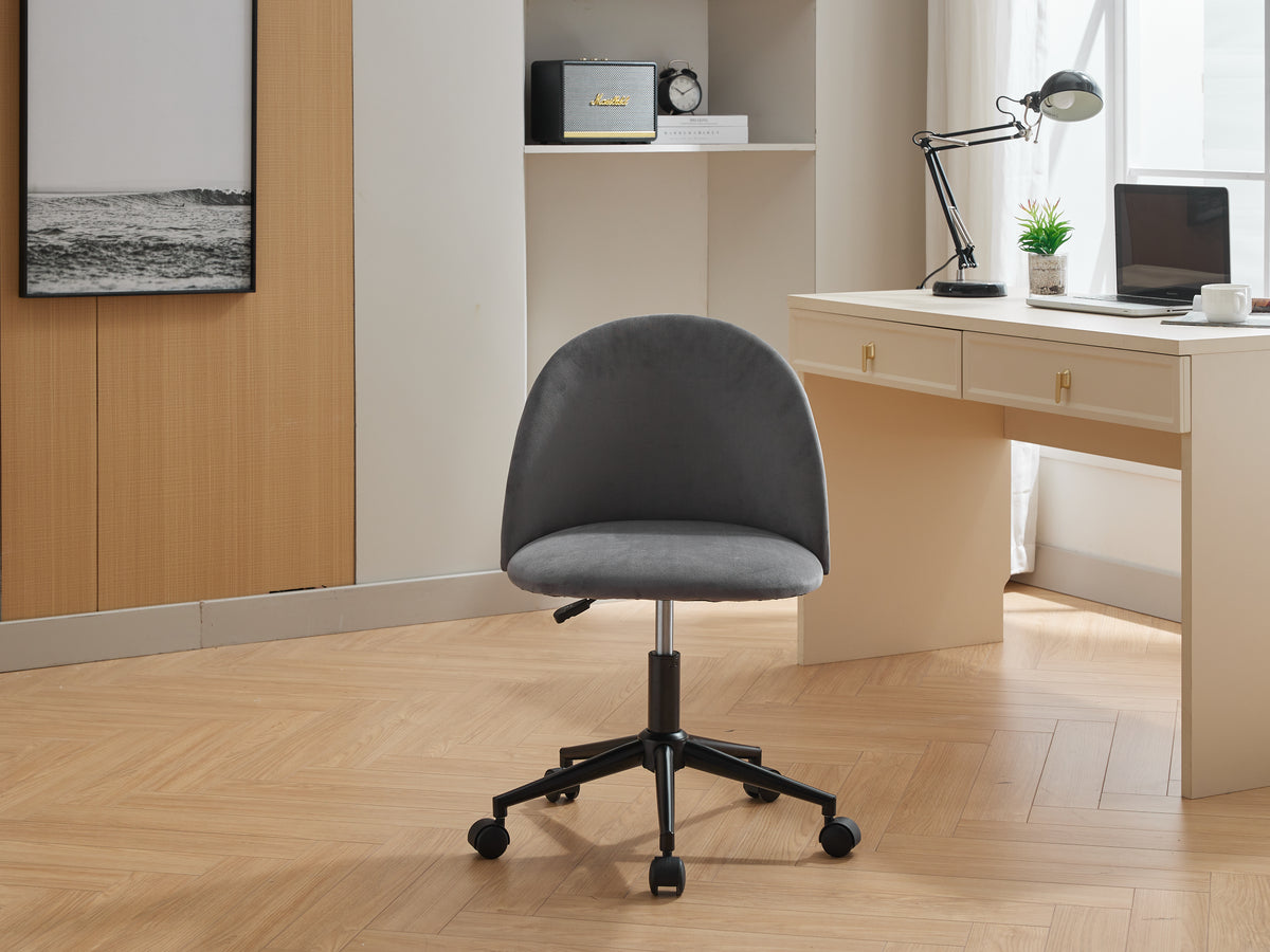 Velvet Swivel Office Chair – Black Legs