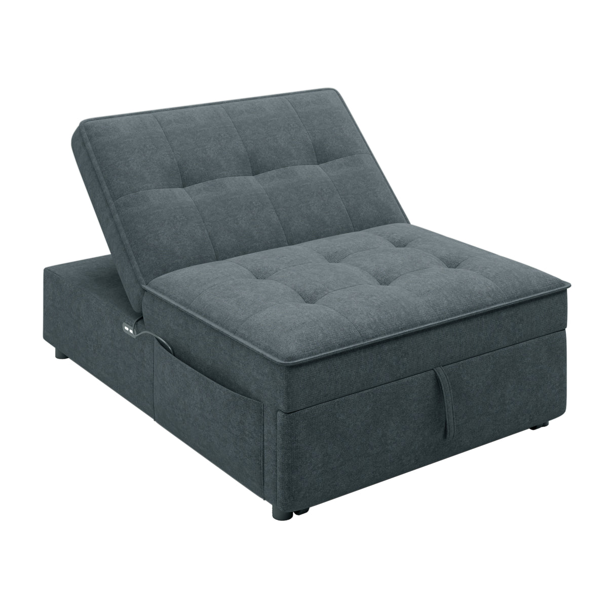 Modern Storage Ottoman with USB Port Dark Blue