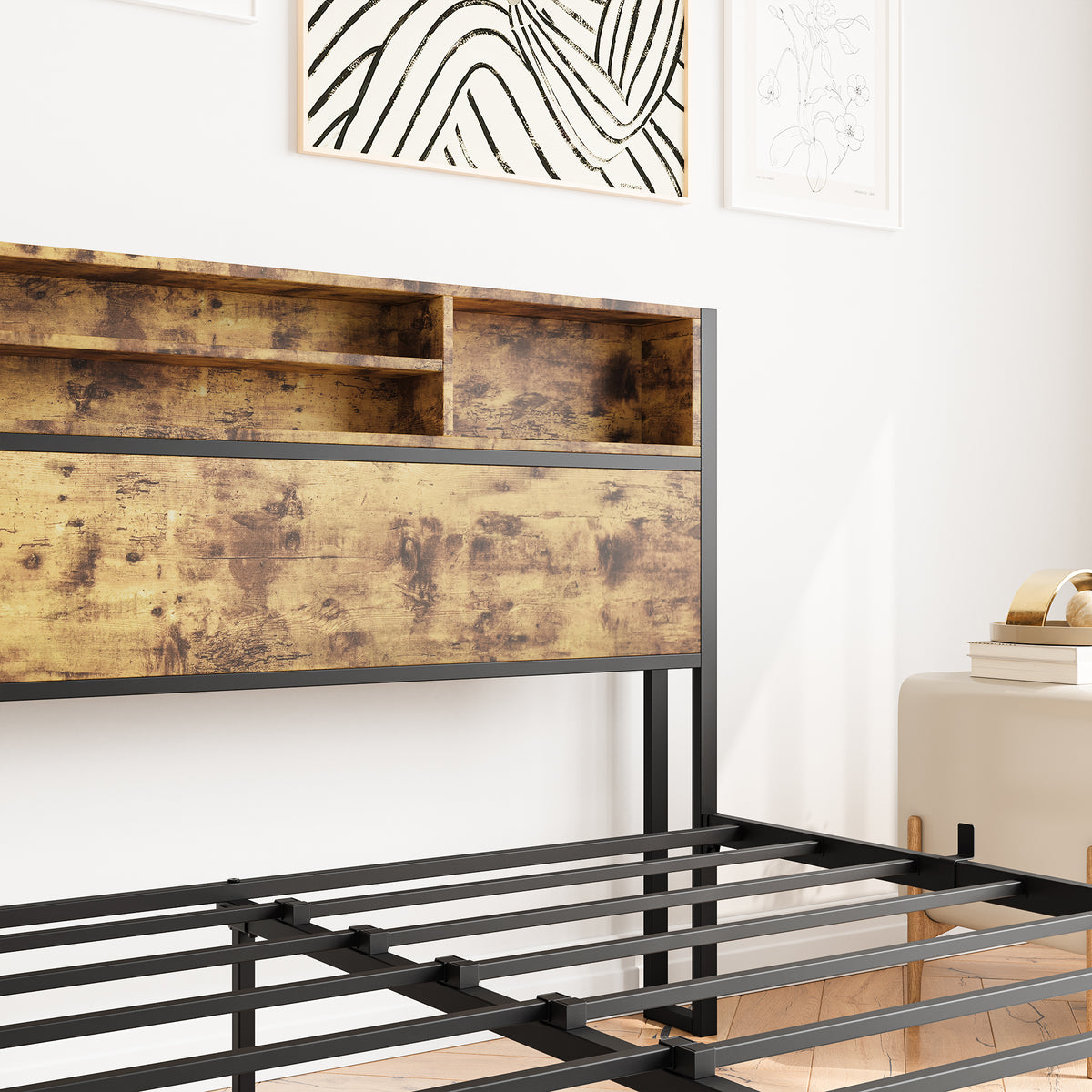 Queen Platform Bed with Charging Station Black