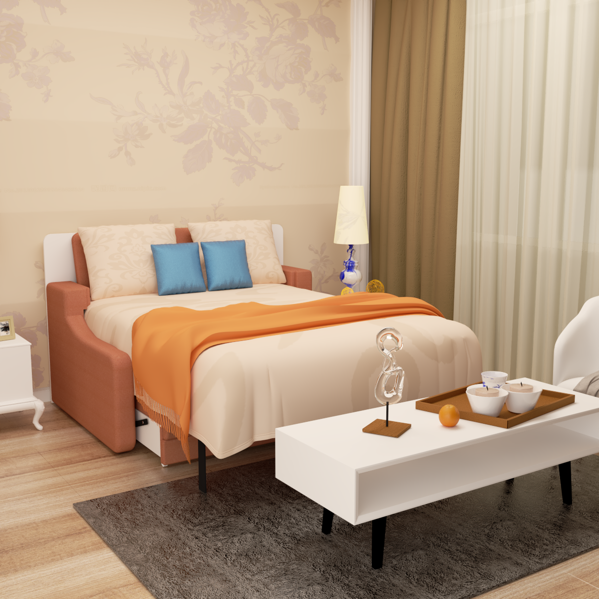 Full Sofa Bed with Drawers White