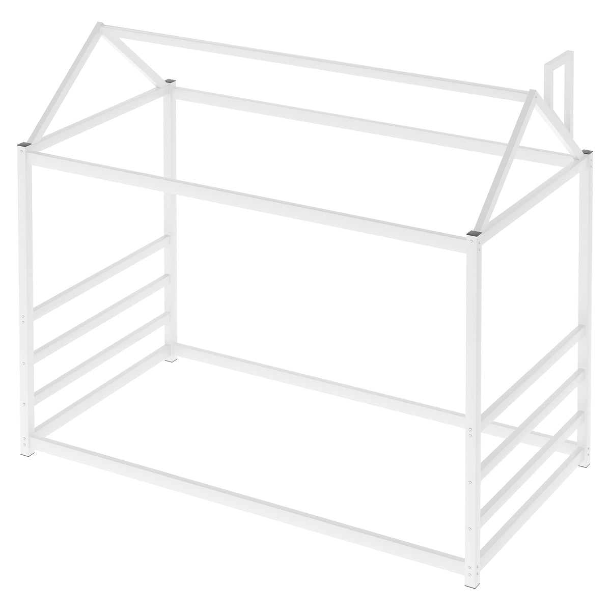 House Platform Bed with Chimney Roof – White